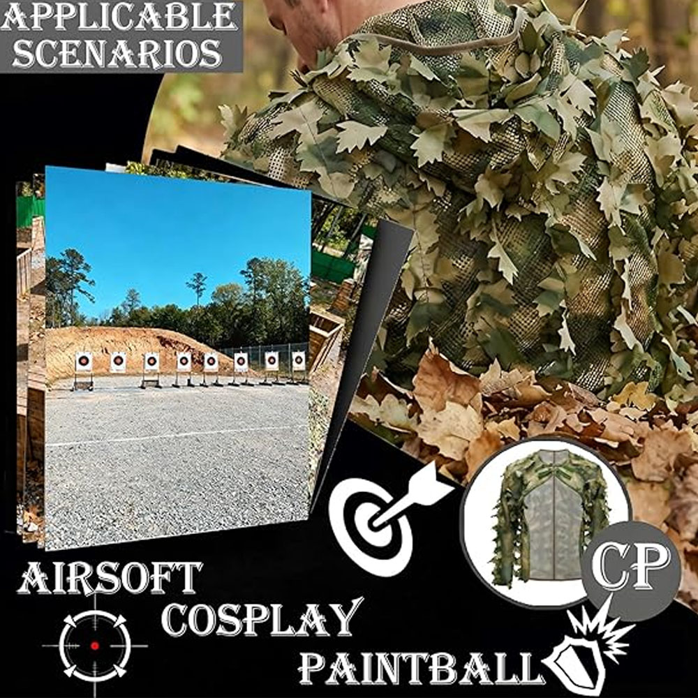 Ghillie Suit Woodland - Veste de camouflage style cape Ghillie,