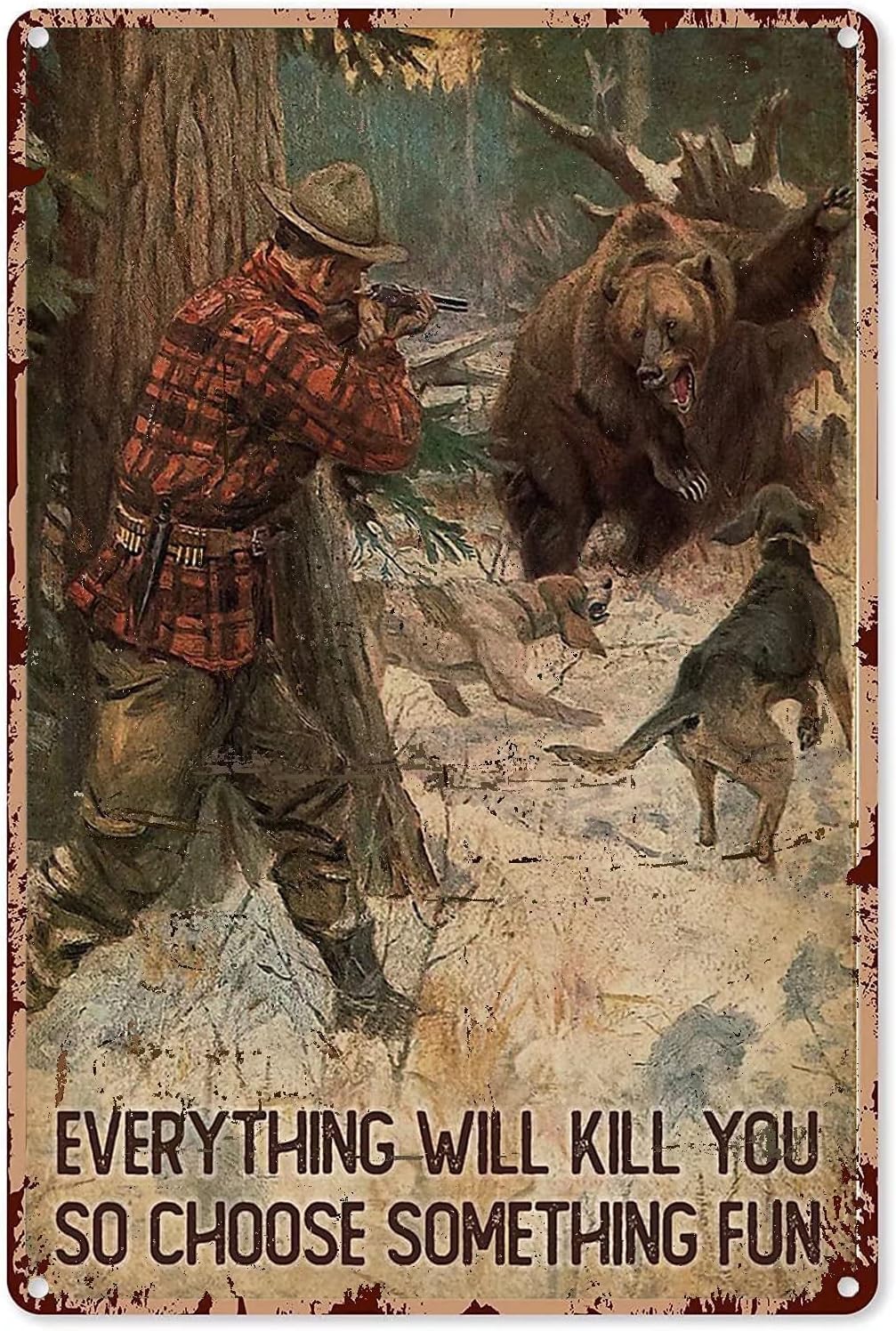 Outdoor Hunting Paintings - Panneau métallique en étain pour ours