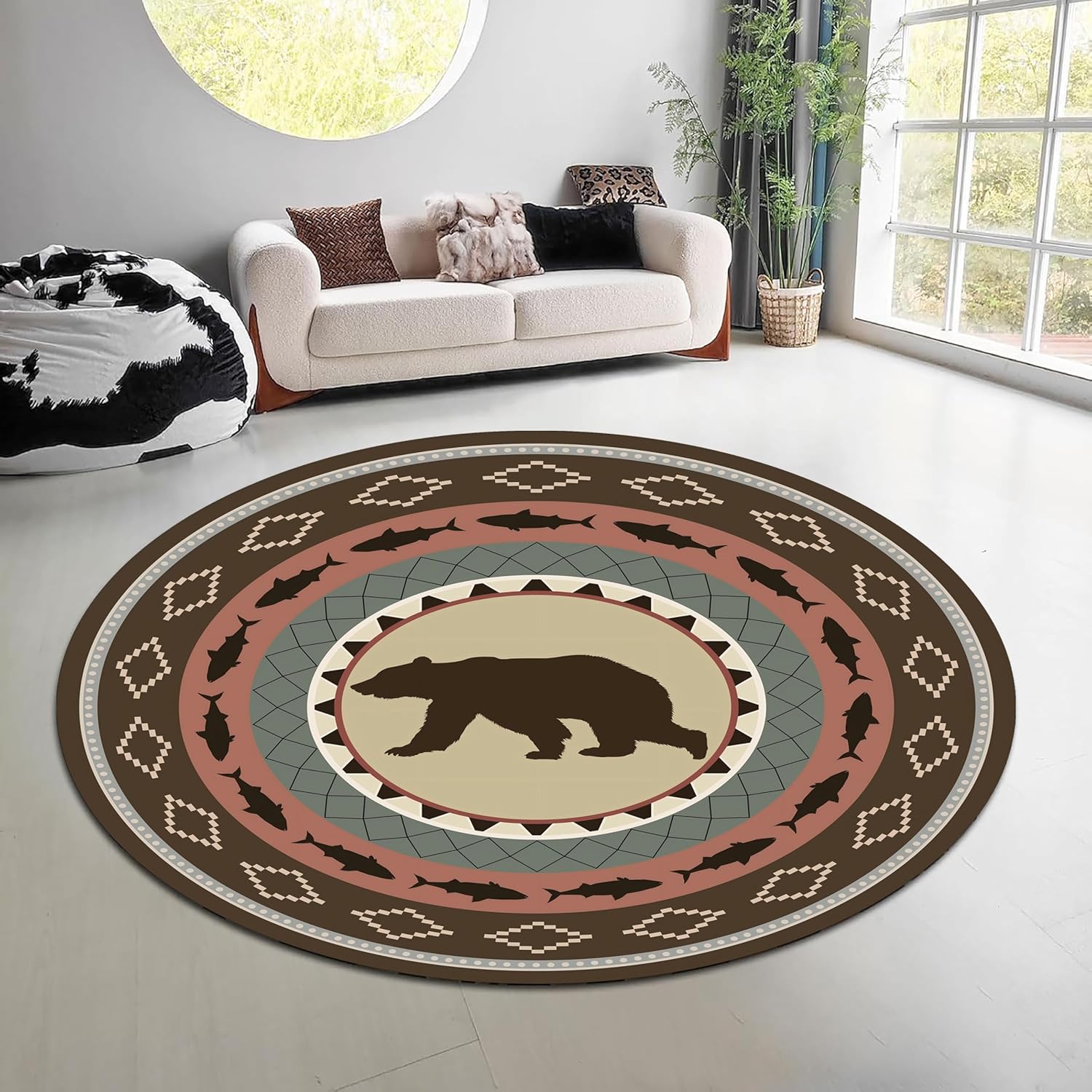 Tapis rond vintage motif forêt - Outdoor Hunting Toilet avis et prix