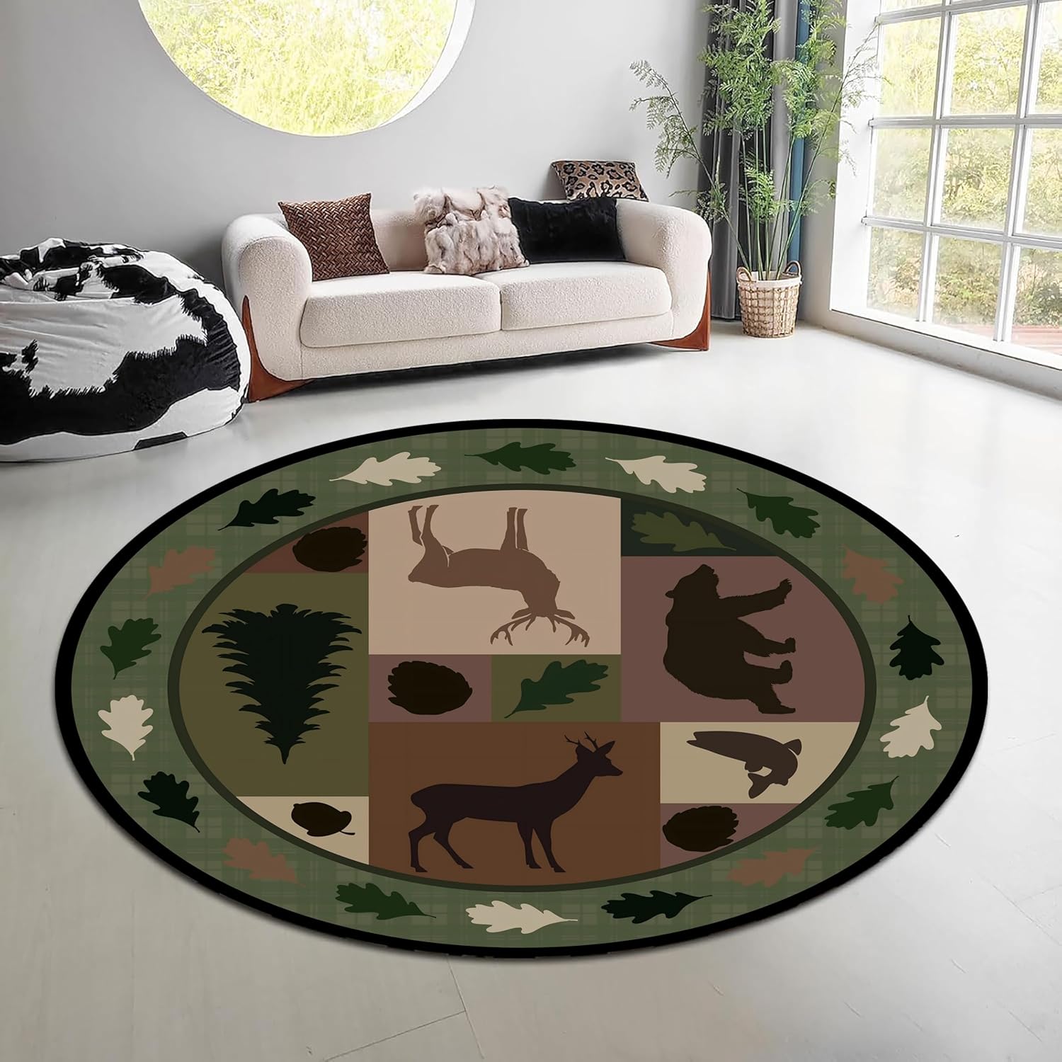 Tapis rond vintage motif forêt - Outdoor Hunting Toilet avis et prix