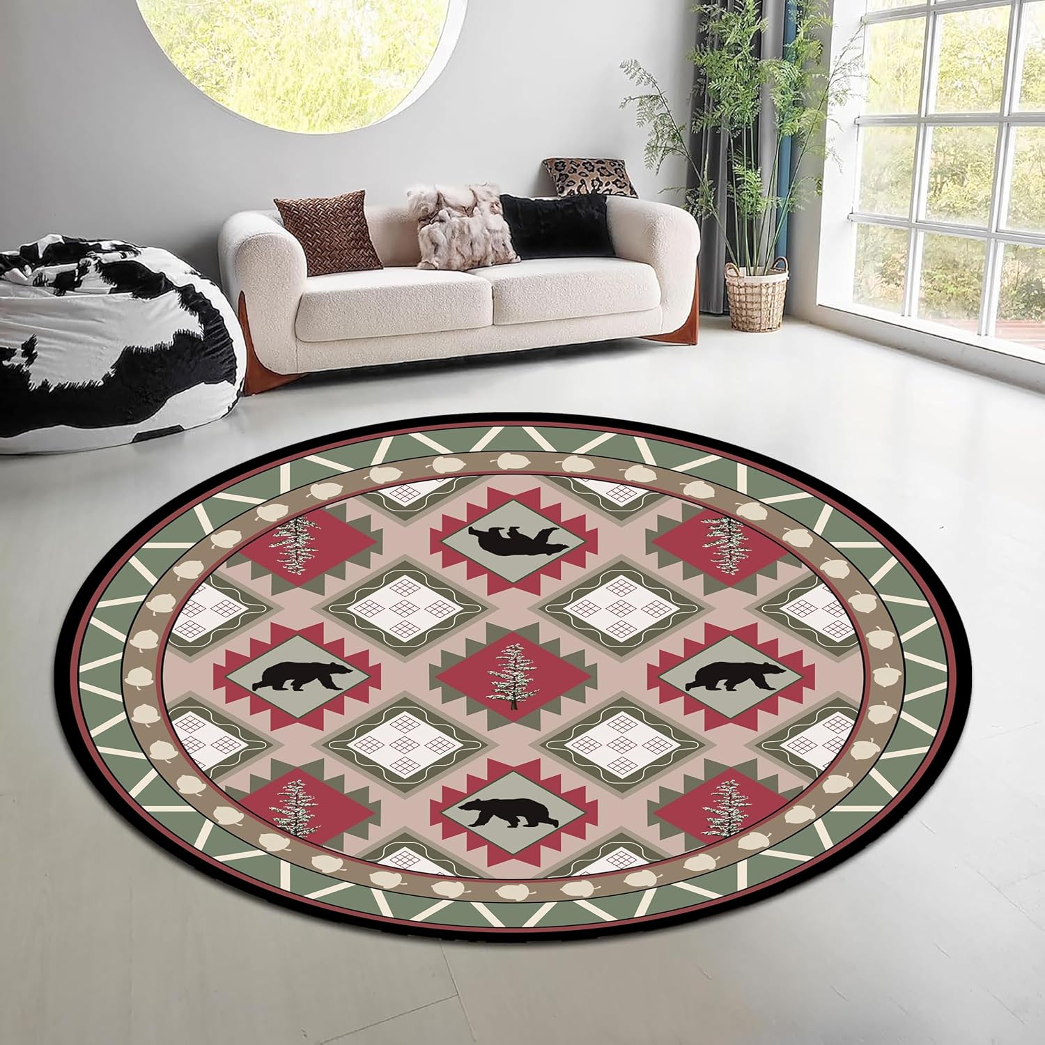 Tapis rond vintage motif forêt - Outdoor Hunting Toilet avis et prix