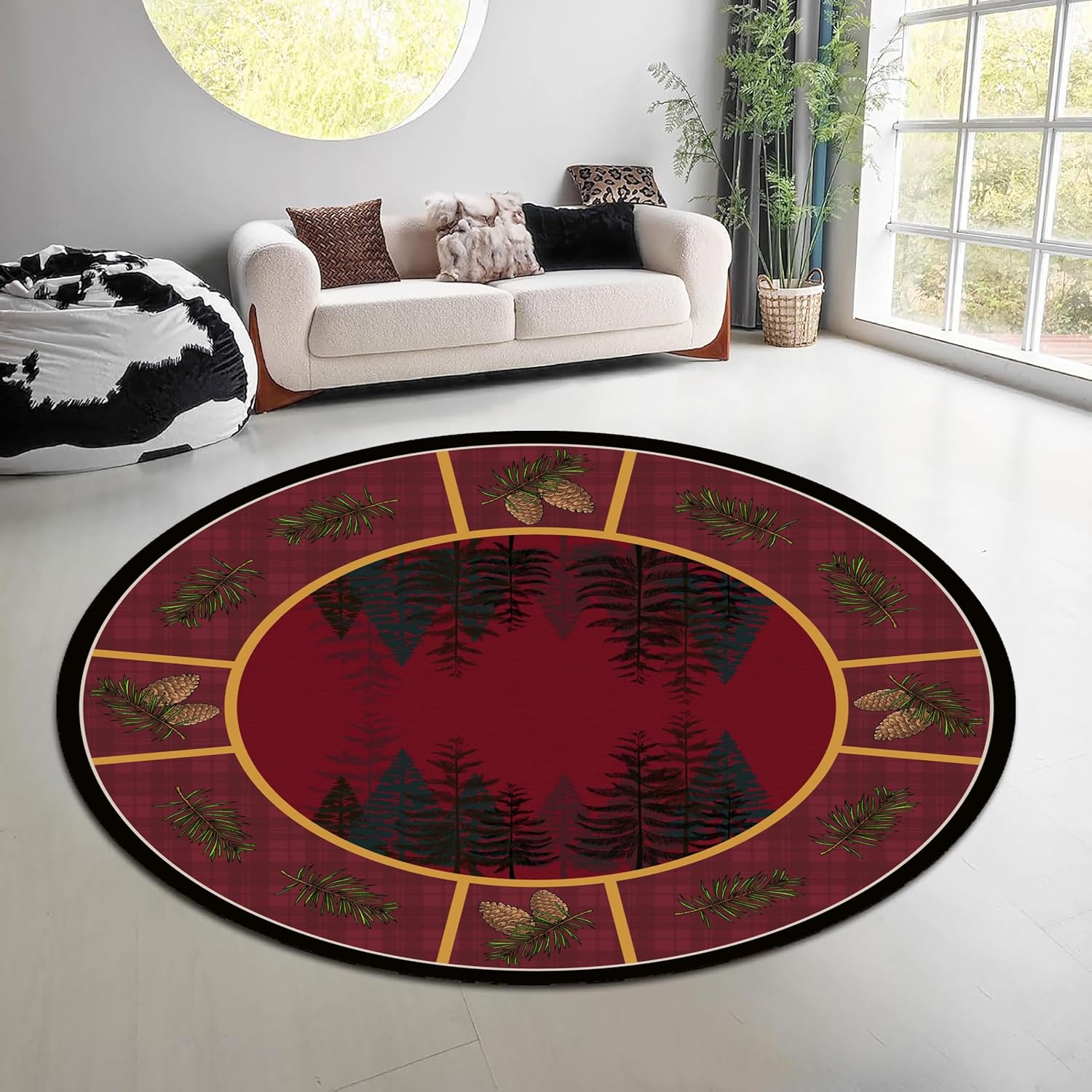 Tapis rond vintage motif forêt - Outdoor Hunting Toilet avis et prix